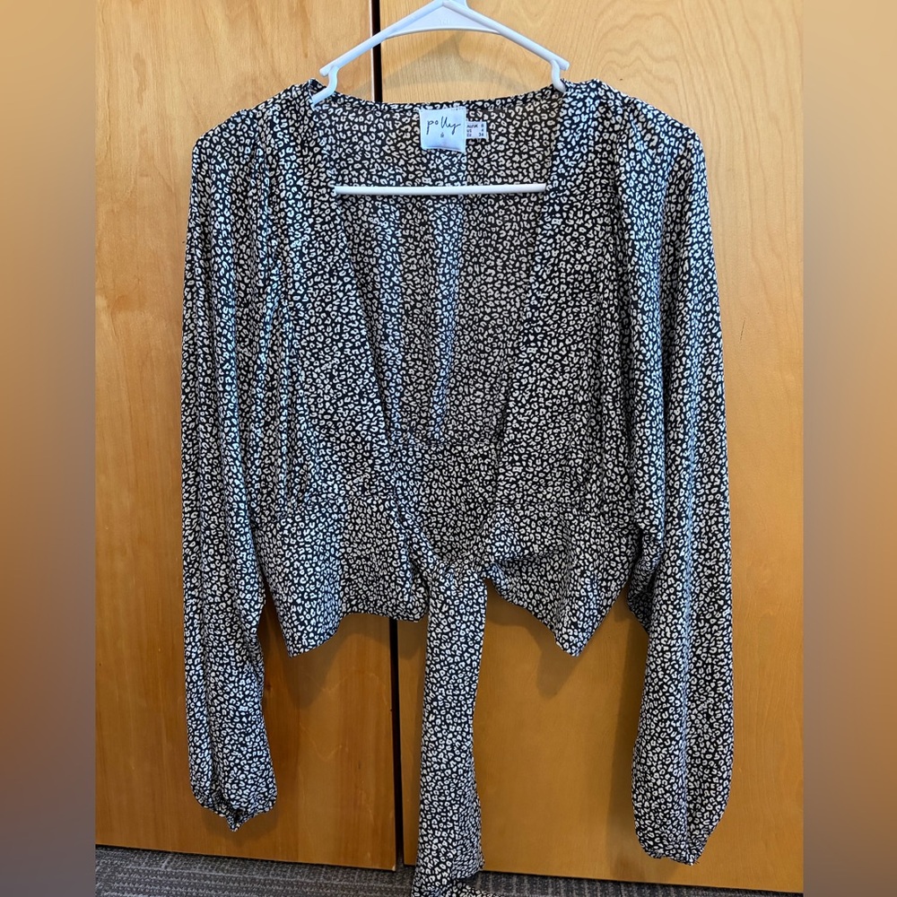 Princess Polly Black & White Tie-Front Animal Print Blouse